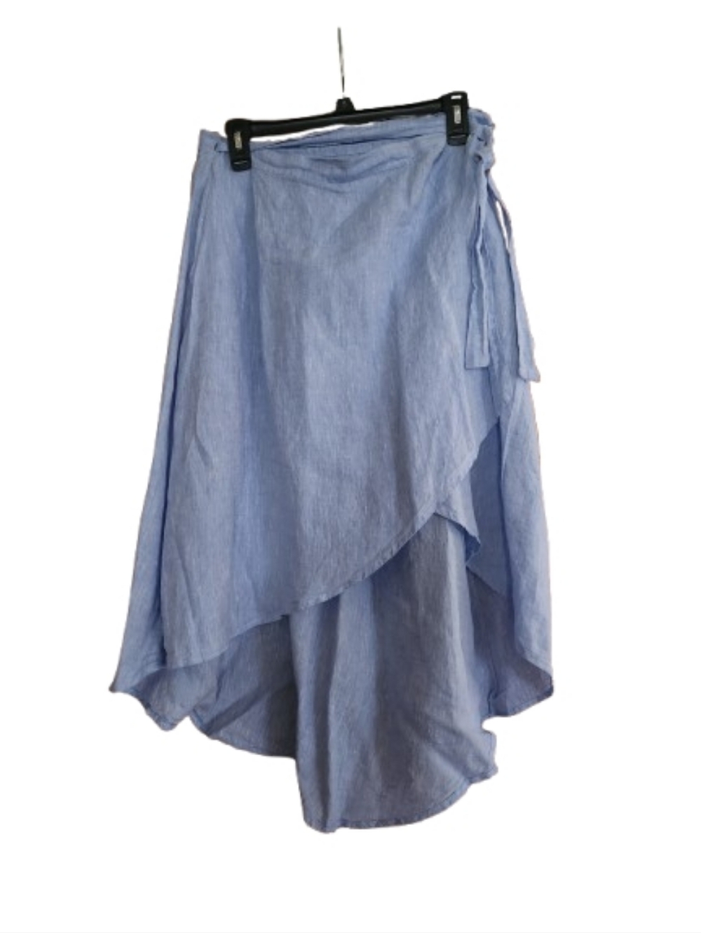 Light Blue Asymmetrical Linen Wrap Skirt - Women